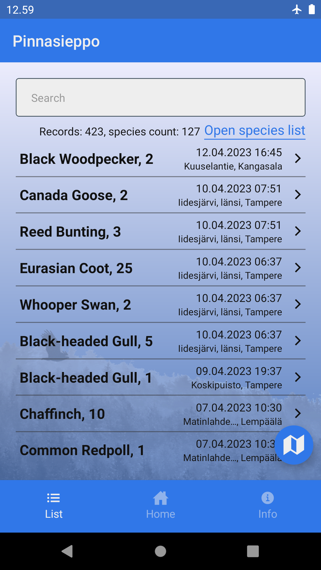 Pinnasieppo Record list