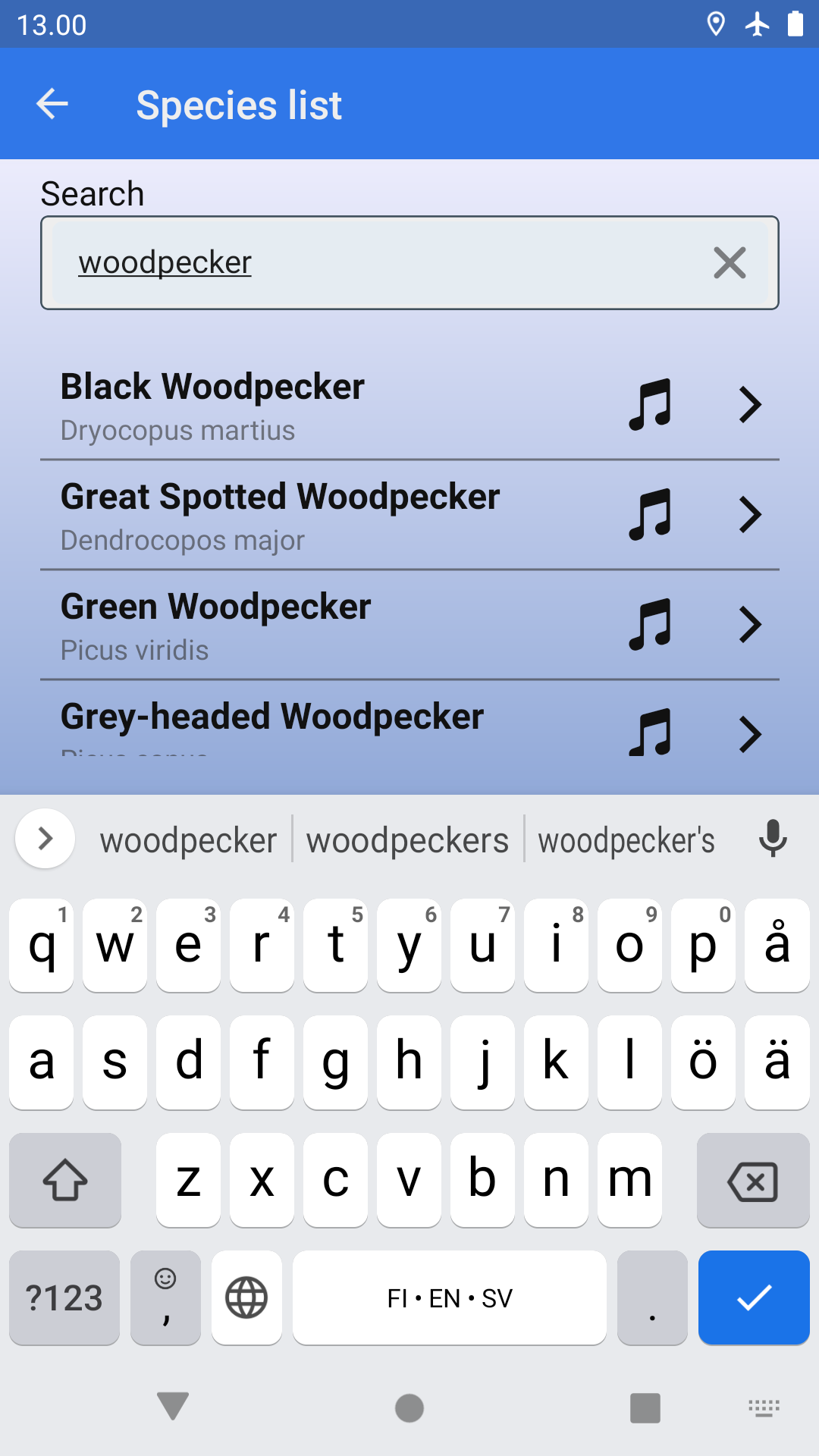 Pinnasieppo Species list